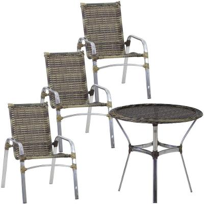 3 Cadeiras Emily E Mesa Alumínio Piscina área Trama Original Cappuccino