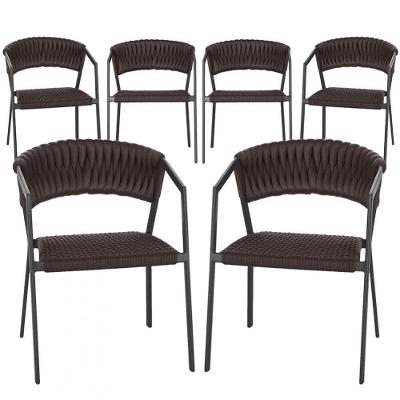 6 Cadeiras Tricô Náutico E Alumínio Proteção Uv Varanda Dark Marrom
