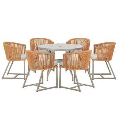 Mesa e 6 Cadeiras De Jantar Noronha Fendi E3 Trama Original Terra Cota
