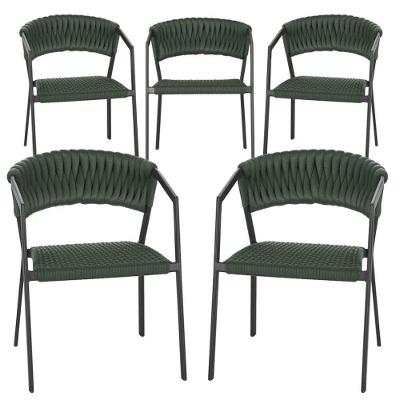 5 Cadeiras Atenas Tricô Náutico E Alumínio Proteção Uv Preta Verde