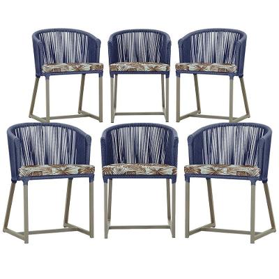 6 Cadeiras De Jantar Noronha Fendi Corda Náutica E6 Trama Azul
