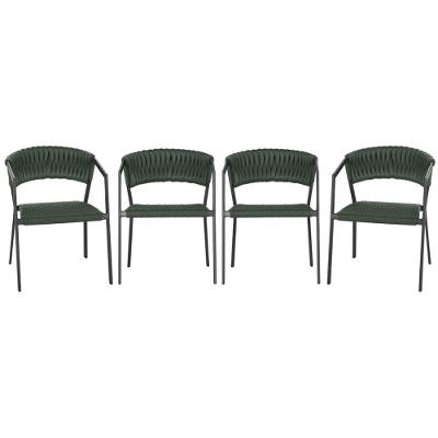 4 Cadeiras Tricô Náutico E Alumínio Proteção Uv Varanda Verde