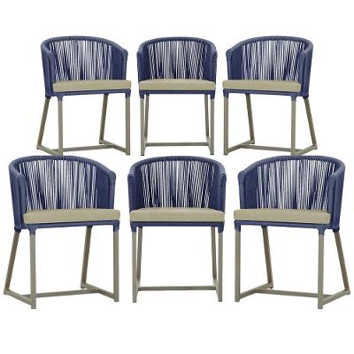 6 Cadeiras De Jantar Noronha Fendi Corda Náutica E7 Trama Azul