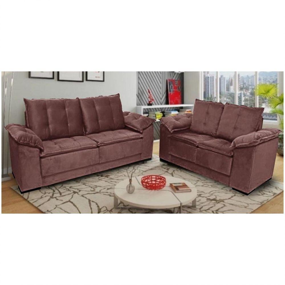 Conjunto De Sofá Napoles 2 E 3 Lugares Veludo Jw Marrom - 1