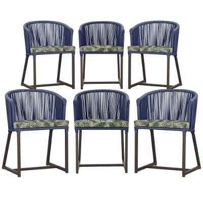 6 Cadeiras De Jantar área Noronha Marrom E5 Trama Original Azul