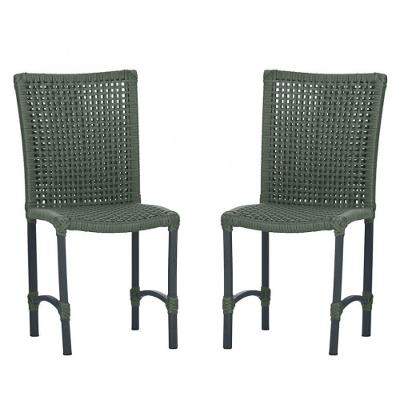 2 Cadeiras De Jantar Cannes De Alumínio Pintura Preta Trama Verde