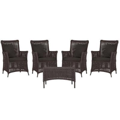 4 Poltronas E 1 Mesa Igapó Alumínio Marrom Corda Náutica E9 Marrom