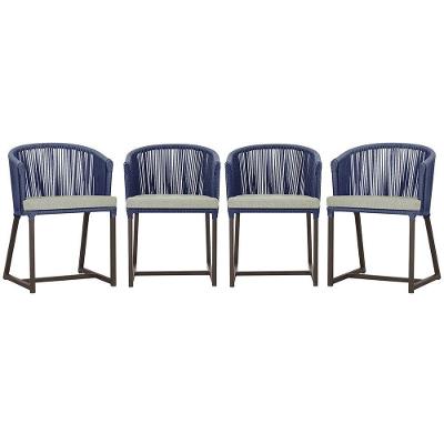 4 Cadeiras De Jantar Noronha Marrom Corda Náutica E3 Trama Azul