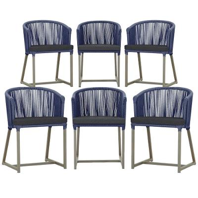 6 Cadeiras De Jantar Noronha Fendi Corda Náutica E11 Trama Azul