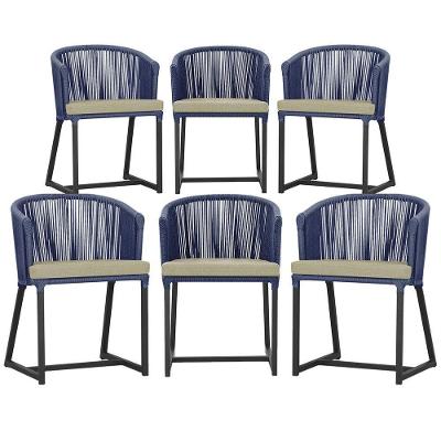 6 Cadeiras De Jantar área Noronha Preta E7 Trama Original Azul