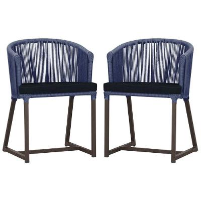 2 Cadeiras De Jantar Noronha Marrom Corda Náutica E12 Trama Azul