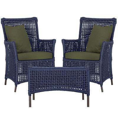 2 Poltronas E 1 Mesa Igapó Alumínio Marrom Corda Náutica E13 Azul