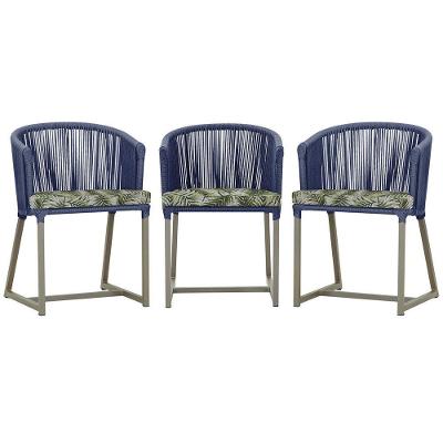 3 Cadeiras De Jantar Noronha Fendi Corda Náutica E5 Trama Azul