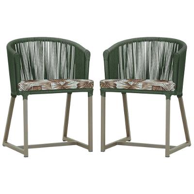 2 Cadeiras De Jantar Noronha Fendi Corda Náutica E6 Trama Verde