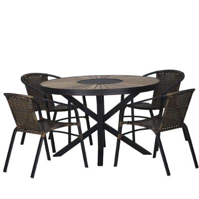 04 Cadeiras Floripa Em Alumínio Pintura E Mesa Atenas 120cm Preto