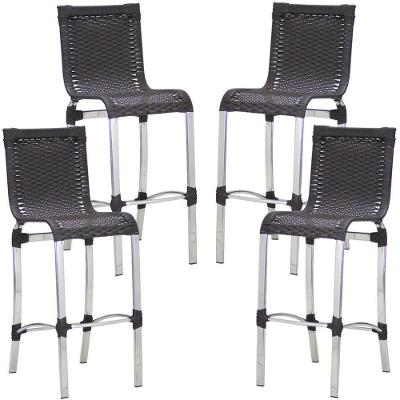 4 Banquetas Alta Haiti Alumínio Fibra Cozinha Balcão Edícula Preto