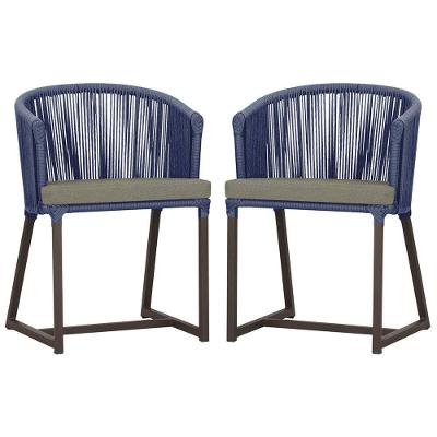 2 Cadeiras De Jantar Noronha Marrom Corda Náutica E8 Trama Azul
