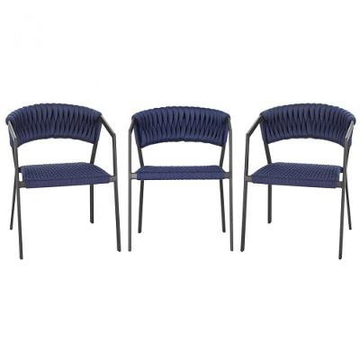 3 Cadeiras Atenas Tricô Náutico E Alumínio Proteção Uv Janta Azul