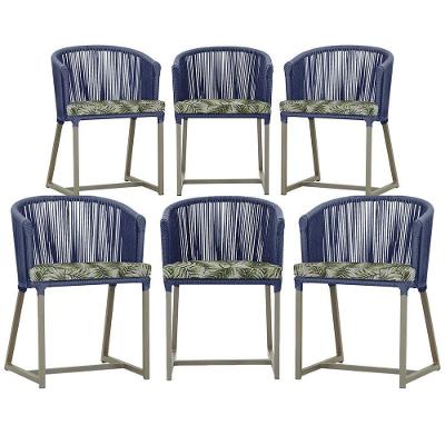 6 Cadeiras De Jantar Noronha Fendi Corda Náutica E5 Trama Azul