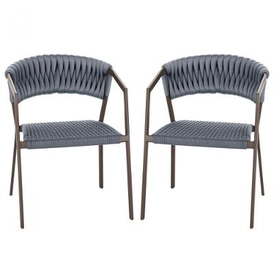 2 Cadeiras Atenas Tricô Náutico E Alumínio Uv Varanda Marrom Prata