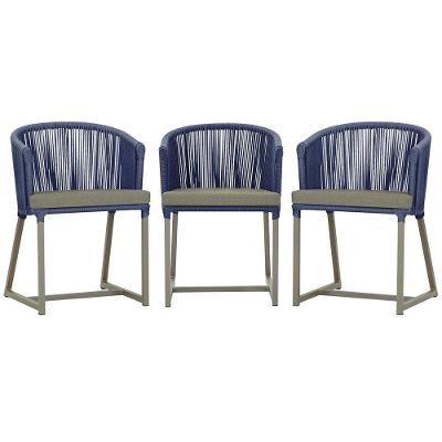 3 Cadeiras De Jantar Noronha Fendi Corda Náutica E8 Trama Azul