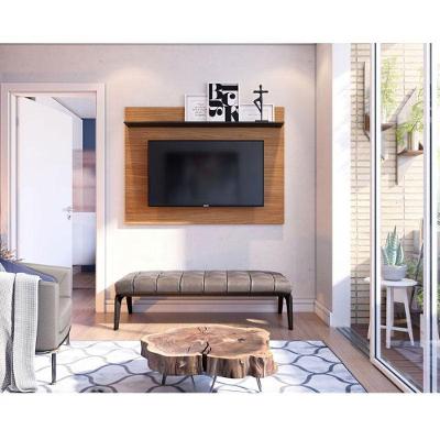 Rack Bancada Yara E Painel Para Tv Suspenso Maia Com Mesa De Centro Jeri Noce Milano Preto Acetinado