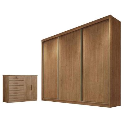 Guarda Roupa Casal Logan Seul 3 Portas 4 Gavetas MDF MDP 273 cm Marrom Móveis Novo Horizonte