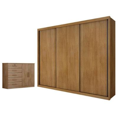 Guarda Roupa Casal e Cômoda Palazzo Seul 3 Portas 6 Gavetas MDF com Espelho Cumaru 23