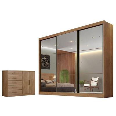 Guarda Roupa Casal Atlanta 3 Portas Giratórias com Espelho e Cômoda 4 Gavetas MDF Neve