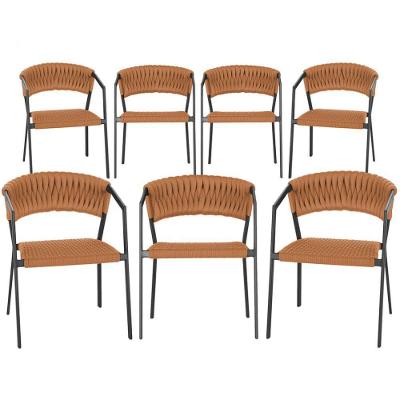 7 Cadeiras Atenas Tricô Náutico E Alumínio Proteção Uv Preta Terra Cota