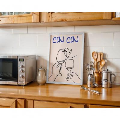 Quadro Decorativo Cin Cin Retangular 30X40 com Moldura de Madeira com Vidro Amadeirado