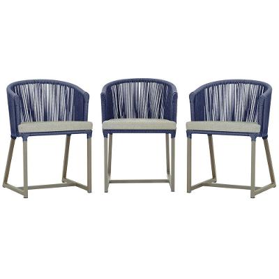 3 Cadeiras De Jantar Noronha Fendi Corda Náutica E3 Trama Azul