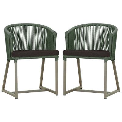 2 Cadeiras De Jantar Noronha Fendi Corda Náutica E9 Trama Verde
