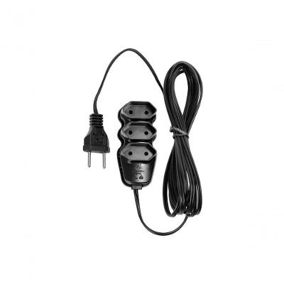 Extensão Elétrica 3 Tomadas Pl 2x0 75 3m 10A 250V Cabo Paralelo 2x0 75mm² Preto Vinik