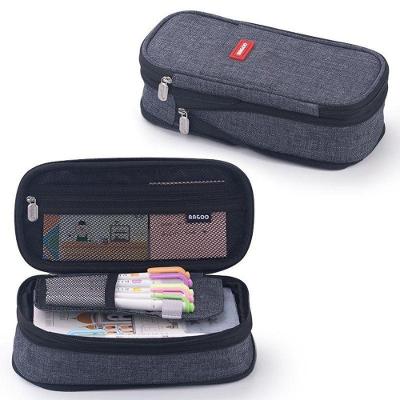 Estojo para Lápis OEM Grande Capacidade Dupla Face com Bolsa de Malha Interna Escolar Preto