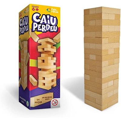 Jogo de Equilíbrio Caiu Perdeu com 54 Blocos em Madeira MDF Amadeirado Educativo OEM