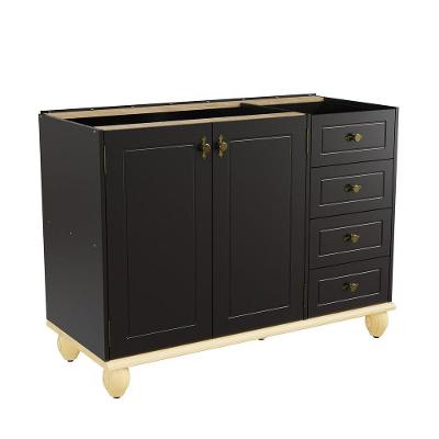 Balcão de Cozinha Retrô 2 Portas 4 Gavetas MDF Preto, Marfim 120CM