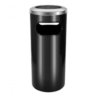 Cinzeiro Lixeira Plástico com Aro em Aço Inox 50L em Polipropileno PP Preto com Tampa Cinzeiro