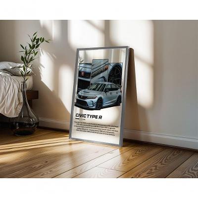 Quadro Decorativo Civic Type R Retangular 50X70 com Vidro Preto