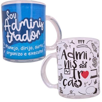 Caneca Lux Profissões Administração 330ML em Vidro com Design Divertido para Presente Azul
