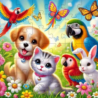 Kit de quebra-cabeças Infantil Animais Fofos 2 Unidades de 20 Peças em MDF Coleção Tea e Amor