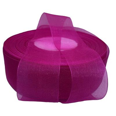Fita de Organza Voal Premium 38mm em Organza Pink Rolo 10m para Laços e Presentes OEM