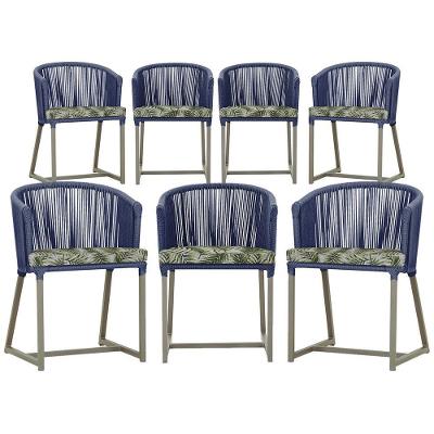 7 Cadeiras De Jantar área Noronha Fendi E5 Trama Original Azul