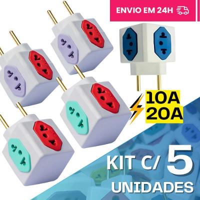 Adaptador de Tomada Kit com 5 Benjamin Cubo 10A 20A Compatível Padrão Antigo e Novo Colorida OEM