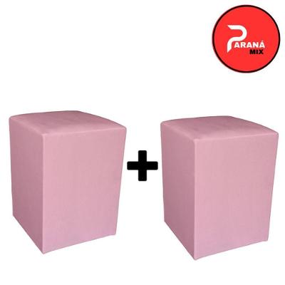 Kit 2 Puff Banqueta Quadrado Macio Espuma com Revestimento Suede Rosa Bebe OEM