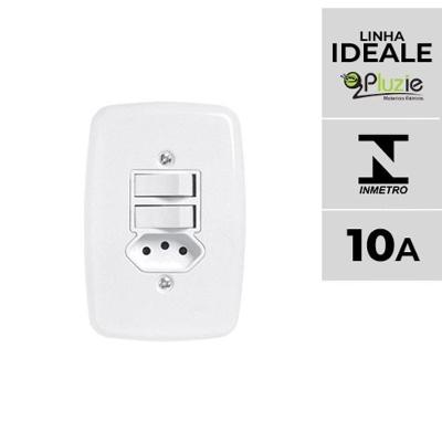 Interruptor e Tomada Pluzie Linha Ideale 10A 20A 4x2 com 2 Teclas e Saída 10A OEM