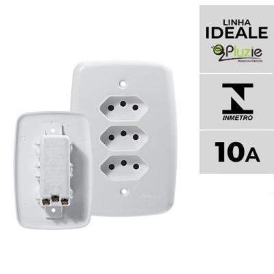 Interruptor e Tomada Pluzie Ideale 10A 20A 4x2 Tripla Linha Fácil Certificada Inmetro OEM