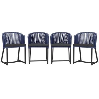4 Cadeiras De Jantar Noronha Preta Corda Náutica E11 Trama Azul