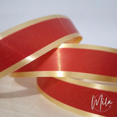 Fita Decorada para Laço 3d Vermelho-ouro em Polietileno 32mm X 10 Metros Rolo Pequeno OEM