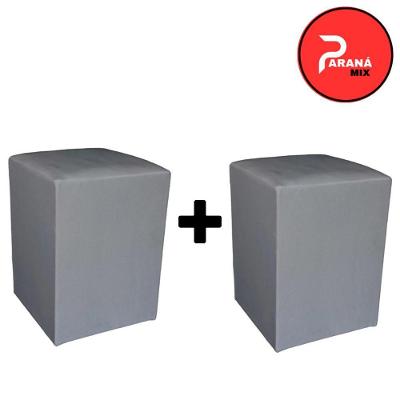 Kit 2 Puff Banqueta Quadrado Espuma Revestimento Suede Cinza Decoração Ambientes OEM